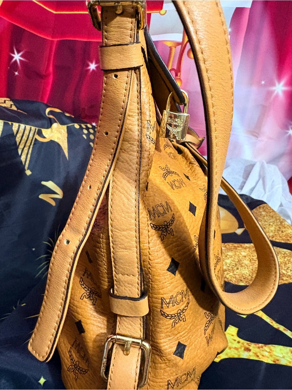 MCM Cognac Visetos Logo Hobo Shoulder Bag - Picture 10 of 12